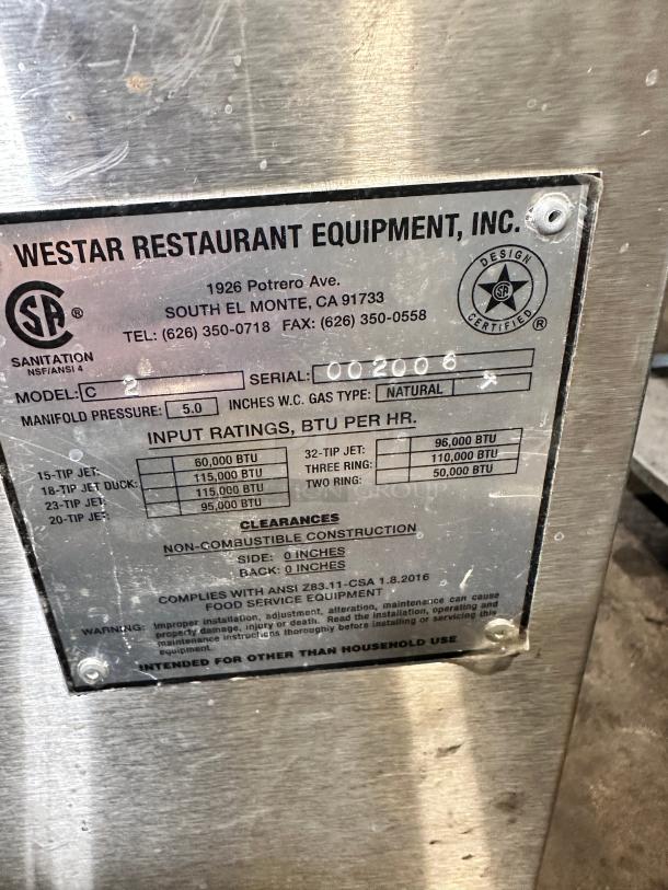 Excellent Westar Commercial 2Ring Gas Wok Model C2 Tested and Working! - Image 11 of 13