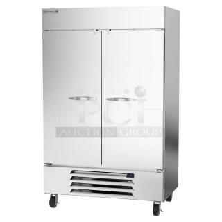 BRAND NEW! Beverage Air HBR49HC-1 Stainless Steel Commercial 2 Door Reach In Cooler. 115 Volts, 1 Phase. Tested and Working!