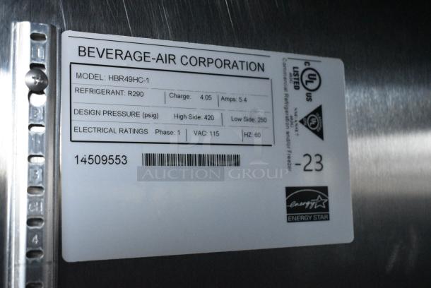 BRAND NEW! Beverage Air HBR49HC-1 Stainless Steel Commercial 2 Door Reach In Cooler. 115 Volts, 1 Phase. Tested and Working! - Image 6 of 6