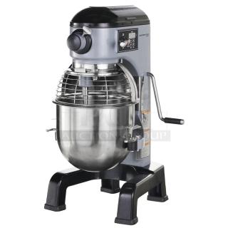 BRAND NEW! 2022 Hobart Centerline HMM20 Metal Commercial 20 Quart Planetary Dough Mixer w/ Stainless Steel Mixing Bowl, Bowl Guard, Whisk, Dough Hook and Paddle Attachments. 120 Volts, 1 Phase. Tested and Working!