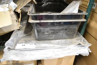 9 Various BRAND NEW! Items Including Black Poly Drop In Bins, Cooper Serving Spoons and Metal Baking Pans. 9 Times Your Bid!
