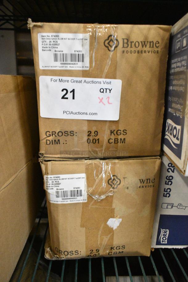 2 BRAND NEW! Boxes of 25 Browne 574253 Metal Flat Bottom 7 oz Scoops. 2 Times Your Bid! - Image 2 of 3