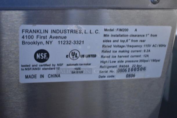 Franklin Chef FIM200 Stainless Steel Commercial Self Contained Undercounter Ice Machine. 115 Volts, 1 Phase. - Image 6 of 6