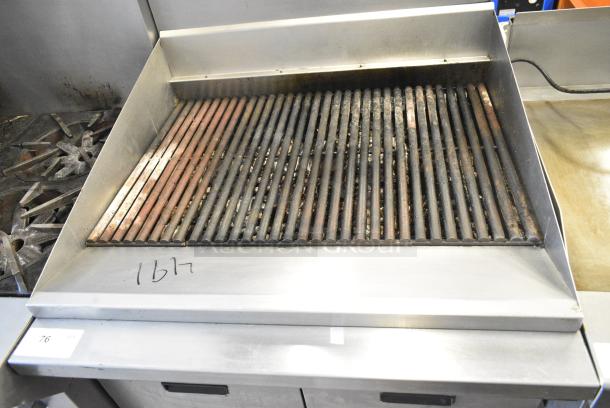 Garland M34B Stainless Steel Commercial  Natural Gas Powered Charbroiler Grill w/ Back Splash, 2 Doors and Under Shelf. - Image 3 of 8
