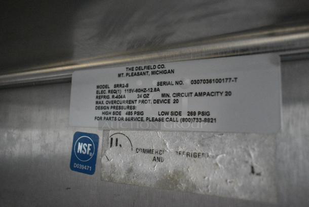 Delfield SRR2-S Stainless Steel Commercial 2 Door Reach In Cooler w/ Racks. 115 Volts, 1 Phase. Tested and Powers On But Does Not Get Cold - Image 6 of 6