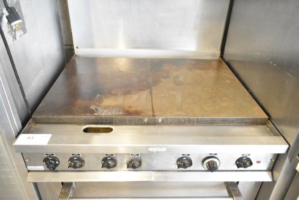 Garland Stainless Steel Commercial Electric Powered Flat Top Griddle w/ Oven, Over Shelf and Back Splash. 240 Volts, 3 Phase. - Image 3 of 6