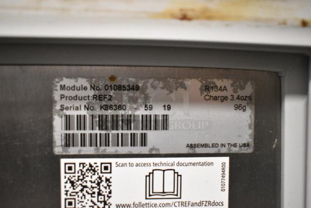 2019 Follett REF2 Stainless Steel Commercial Single Door Undercounter Cooler. 115 Volts, 1 Phase. Tested and Working! - Image 4 of 5