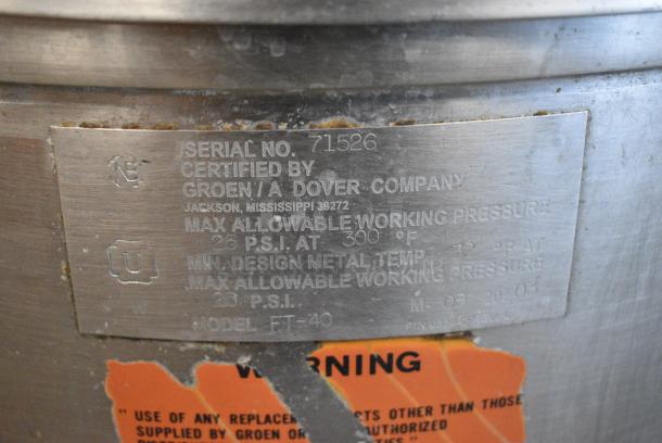 Groen FT-40 Stainless Steel Commercial Floor Style 40 Gallon Direct Steam 2/3 Jacket Steam Kettle - Image 5 of 5