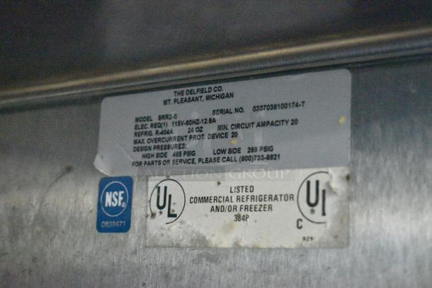 Delfield SRR2-S Stainless Steel Commercial 2 Door Reach In Cooler w/ Racks. 115 Volts, 1 Phase. Tested and Working! - Image 6 of 6