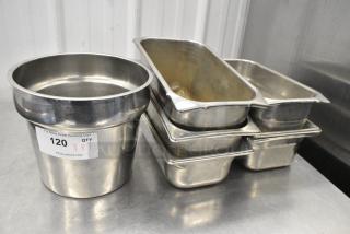 7 Various Stainless Steel Drop In Bins Including Cylindrical Bin. 7 Times Your Bid!