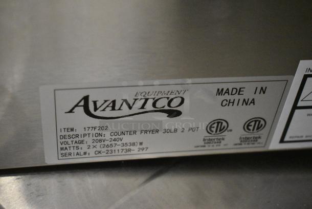BRAND NEW SCRATCH AND DENT! 2023 Avantco 177F202 Stainless Steel Commercial Countertop Electric Powered 2 Bay Fryer w/ 2 Metal Fry Baskets and 2 Metal Lids. 208/240 Volts, 1 Phase. - Image 7 of 7