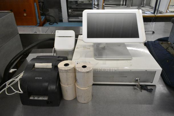 Clover C101 POS w/ Clover D100 Cash Drawer, Clover P100 Receipt Printer, Epson M188B Receipt Printer and 4 Rolls of Receipt Printer Paper - Image 1 of 15