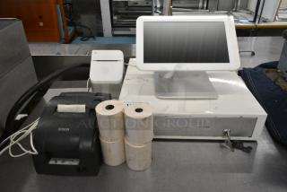 Clover C101 POS w/ Clover D100 Cash Drawer, Clover P100 Receipt Printer, Epson M188B Receipt Printer and 4 Rolls of Receipt Printer Paper
