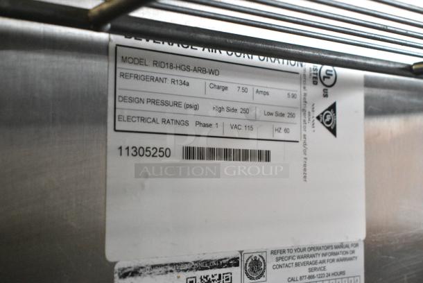 Beverage Air RID18-HGS-ARB-WD Stainless Steel Commercial 2 Half Size Door Reach In Pass Through Cooler. 115 Volts, 1 Phase. Tested and Working! - Image 5 of 5