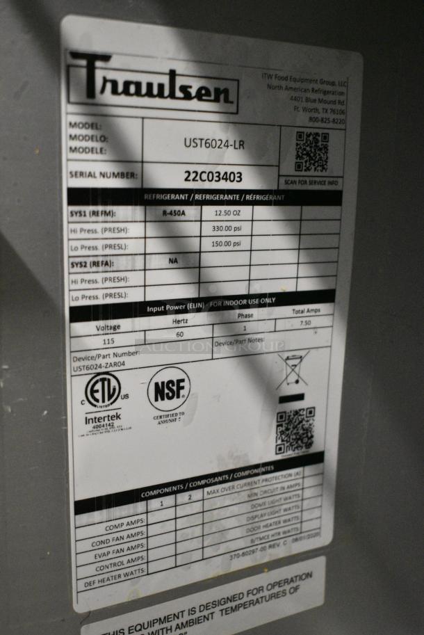2022 Traulsen UST6024-LR Stainless Steel Commercial 2 Door Undercounter Cooler. 115 Volts, 1 Phase. Tested and Working! - Image 8 of 8