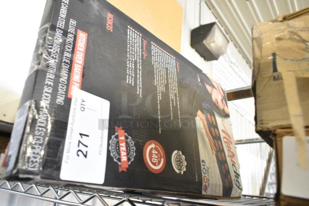 BRAND NEW SCRATCH AND DENT! Box of Nutrichef NCBK3S 3-Piece Nonstick Baking Pans Set - Premium Oven Bakeware with Silicone Handles, Non-Stick Heavy Duty Carbon Steel - Stackable & Easy to Clean, Ideal for Roasting & Baking - Blue - Image 2 of 6