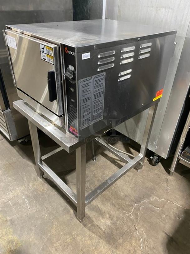 Groen Hyper Steam Series Commercial Stainless Steel Electric Powered Countertop 3 Pan Convection Steamer! With Built In Pan Holding Racks! Model: HY-3E STEAMER SN: 3E28241MS! 208V 3 Phase! On Equipment Stand With Legs! - Image 2 of 10