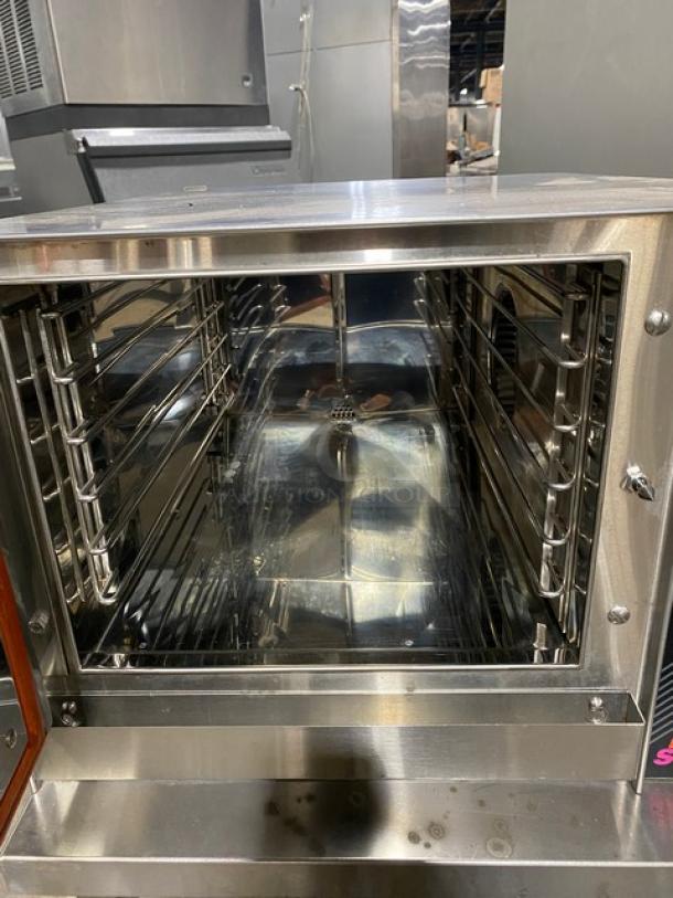 Groen Hyper Steam Series Commercial Stainless Steel Electric Powered Countertop 3 Pan Convection Steamer! With Built In Pan Holding Racks! Model: HY-3E STEAMER SN: 3E28241MS! 208V 3 Phase! On Equipment Stand With Legs! - Image 5 of 10