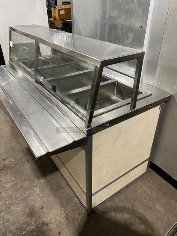 Custom Commercial Stainless Steel Buffet Style Hot Food/Steam Table! With Sliding Door Sneeze Guard & Folding Tray Slide! With Enclosed Sliding Door Storage Cabinet Underneath! With Atlas Metal Industries Commercial Stainless Steel 4 Well Hot Food Drop In Unit! Model: WIH-D&M-4 SN: 5678-04-A! 208V 1 Phase! On Casters! - Image 2 of 11