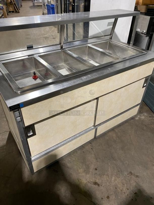 Custom Commercial Stainless Steel Buffet Style Hot Food/Steam Table! With Sliding Door Sneeze Guard & Folding Tray Slide! With Enclosed Sliding Door Storage Cabinet Underneath! With Atlas Metal Industries Commercial Stainless Steel 4 Well Hot Food Drop In Unit! Model: WIH-D&M-4 SN: 5678-04-A! 208V 1 Phase! On Casters! - Image 3 of 11