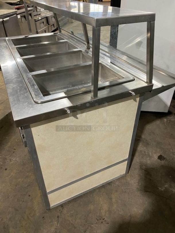 Custom Commercial Stainless Steel Buffet Style Hot Food/Steam Table! With Sliding Door Sneeze Guard & Folding Tray Slide! With Enclosed Sliding Door Storage Cabinet Underneath! With Atlas Metal Industries Commercial Stainless Steel 4 Well Hot Food Drop In Unit! Model: WIH-D&M-4 SN: 5678-04-A! 208V 1 Phase! On Casters! - Image 4 of 11