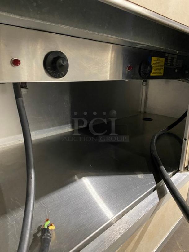 Custom Commercial Stainless Steel Buffet Style Hot Food/Steam Table! With Sliding Door Sneeze Guard & Folding Tray Slide! With Enclosed Sliding Door Storage Cabinet Underneath! With Atlas Metal Industries Commercial Stainless Steel 4 Well Hot Food Drop In Unit! Model: WIH-D&M-4 SN: 5678-04-A! 208V 1 Phase! On Casters! - Image 6 of 11
