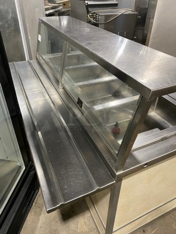Custom Commercial Stainless Steel Buffet Style Hot Food/Steam Table! With Sliding Door Sneeze Guard & Folding Tray Slide! With Enclosed Sliding Door Storage Cabinet Underneath! With Atlas Metal Industries Commercial Stainless Steel 4 Well Hot Food Drop In Unit! Model: WIH-D&M-4 SN: 5678-04-A! 208V 1 Phase! On Casters! - Image 9 of 11