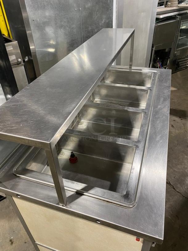 Custom Commercial Stainless Steel Buffet Style Hot Food/Steam Table! With Sliding Door Sneeze Guard & Folding Tray Slide! With Enclosed Sliding Door Storage Cabinet Underneath! With Atlas Metal Industries Commercial Stainless Steel 4 Well Hot Food Drop In Unit! Model: WIH-D&M-4 SN: 5678-04-A! 208V 1 Phase! On Casters! - Image 10 of 11