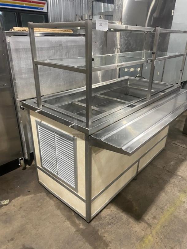 Custom Commercial Stainless Steel Buffet Style Cold Food/Salad Bar! With Overhead Double Shelf & Folding Tray Slide! With Enclosed Sliding Door Storage Cabinet Underneath! With Atlas Metal Industries Commercial Stainless Steel 4 Well Cold Food Drop In Unit! Model: RM-4 SN: 5336-04-A! 120V 1 Phase! On Casters! - Image 2 of 12