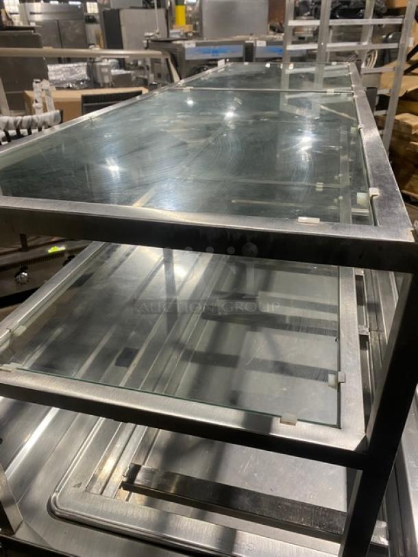 Custom Commercial Stainless Steel Buffet Style Cold Food/Salad Bar! With Overhead Double Shelf & Folding Tray Slide! With Enclosed Sliding Door Storage Cabinet Underneath! With Atlas Metal Industries Commercial Stainless Steel 4 Well Cold Food Drop In Unit! Model: RM-4 SN: 5336-04-A! 120V 1 Phase! On Casters! - Image 5 of 12