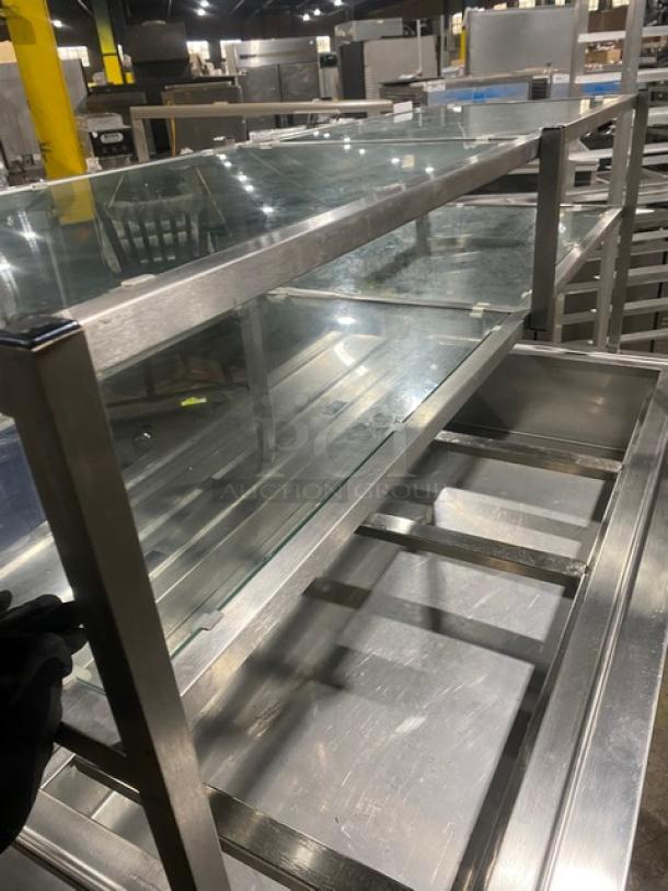 Custom Commercial Stainless Steel Buffet Style Cold Food/Salad Bar! With Overhead Double Shelf & Folding Tray Slide! With Enclosed Sliding Door Storage Cabinet Underneath! With Atlas Metal Industries Commercial Stainless Steel 4 Well Cold Food Drop In Unit! Model: RM-4 SN: 5336-04-A! 120V 1 Phase! On Casters! - Image 6 of 12