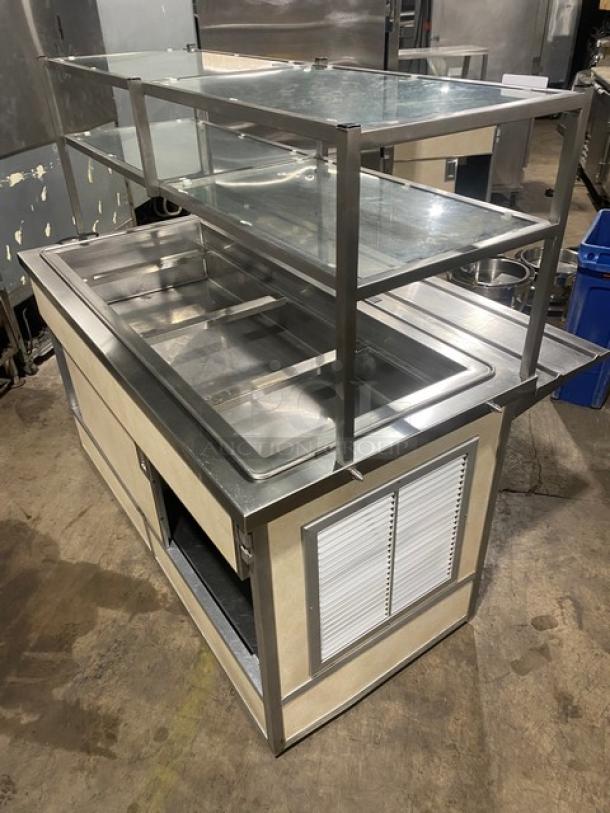 Custom Commercial Stainless Steel Buffet Style Cold Food/Salad Bar! With Overhead Double Shelf & Folding Tray Slide! With Enclosed Sliding Door Storage Cabinet Underneath! With Atlas Metal Industries Commercial Stainless Steel 4 Well Cold Food Drop In Unit! Model: RM-4 SN: 5336-04-A! 120V 1 Phase! On Casters! - Image 12 of 12