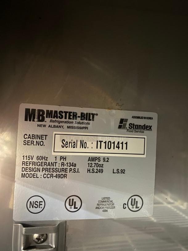 Master-Bilt Commercial Stainless Steel Solid 2 Door Reach In Refrigerator! With Poly Coated Wire Racks! Model: CCR-49DR SN: IT101411! 115V 1 Phase! On Casters! - Image 6 of 10