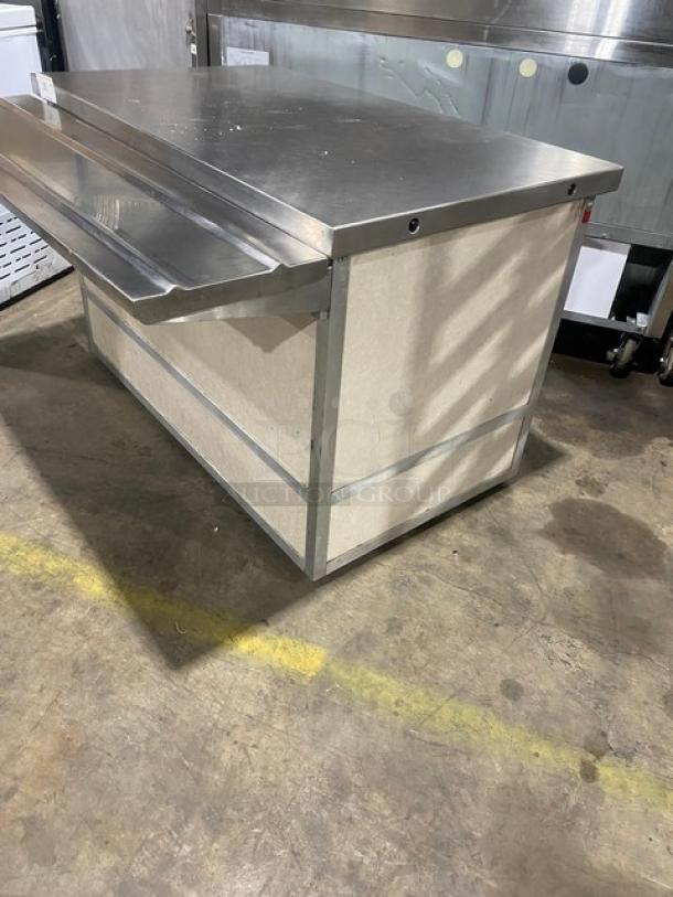 Custom Buffet Style Commercial Stainless Steel Worktop! With Folding Tray Slide! With Enclosed Sliding Door Storage Cabinet Underneath! On Casters! - Image 2 of 9