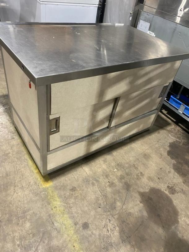Custom Buffet Style Commercial Stainless Steel Worktop! With Folding Tray Slide! With Enclosed Sliding Door Storage Cabinet Underneath! On Casters! - Image 3 of 9