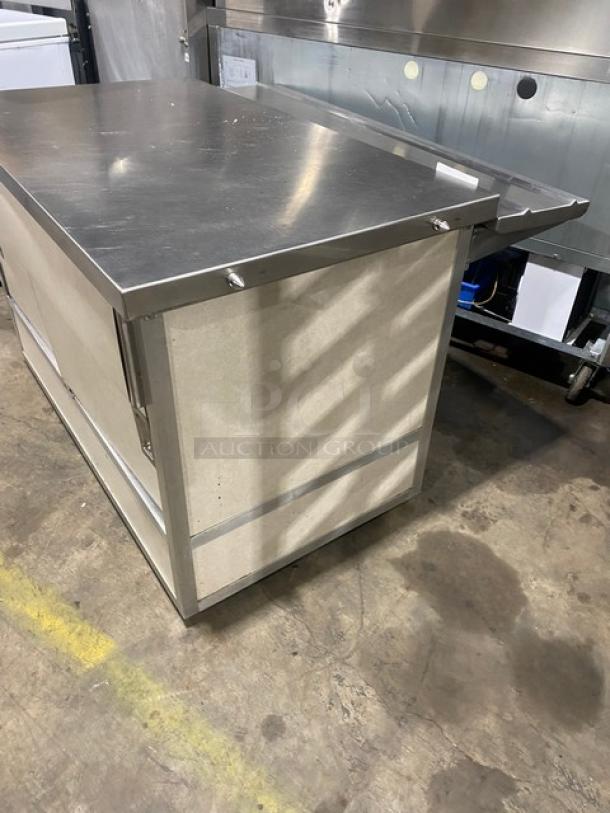 Custom Buffet Style Commercial Stainless Steel Worktop! With Folding Tray Slide! With Enclosed Sliding Door Storage Cabinet Underneath! On Casters! - Image 4 of 9