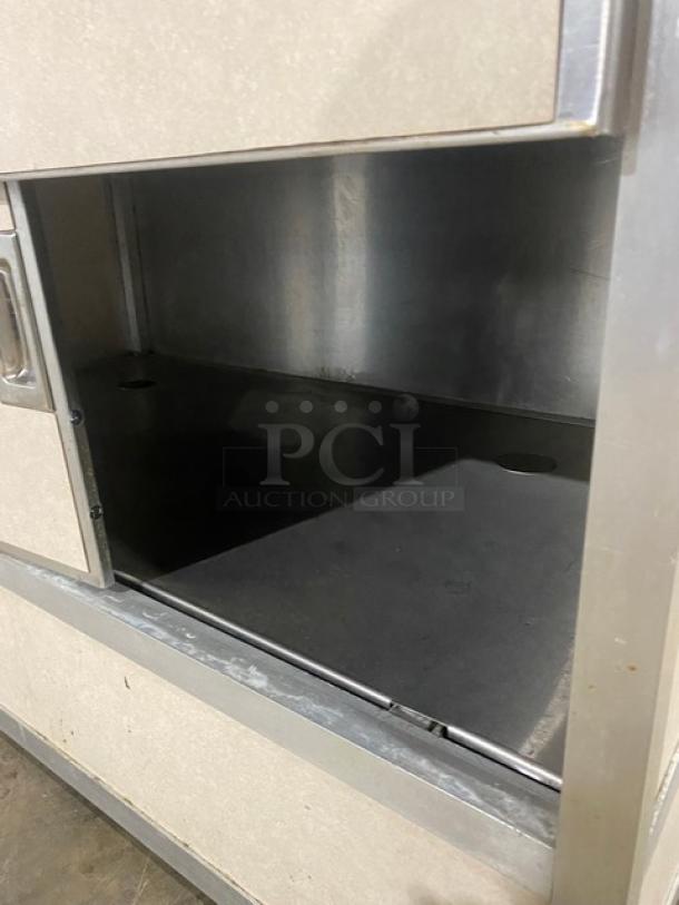 Custom Buffet Style Commercial Stainless Steel Worktop! With Folding Tray Slide! With Enclosed Sliding Door Storage Cabinet Underneath! On Casters! - Image 5 of 9