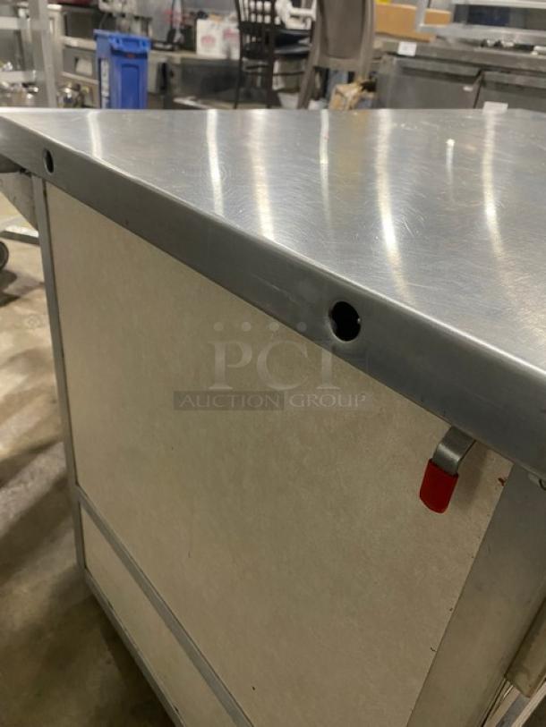 Custom Buffet Style Commercial Stainless Steel Worktop! With Folding Tray Slide! With Enclosed Sliding Door Storage Cabinet Underneath! On Casters! - Image 8 of 9