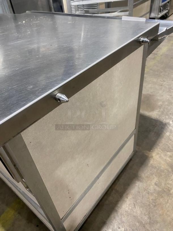 Custom Buffet Style Commercial Stainless Steel Worktop! With Folding Tray Slide! With Enclosed Sliding Door Storage Cabinet Underneath! On Casters! - Image 9 of 9