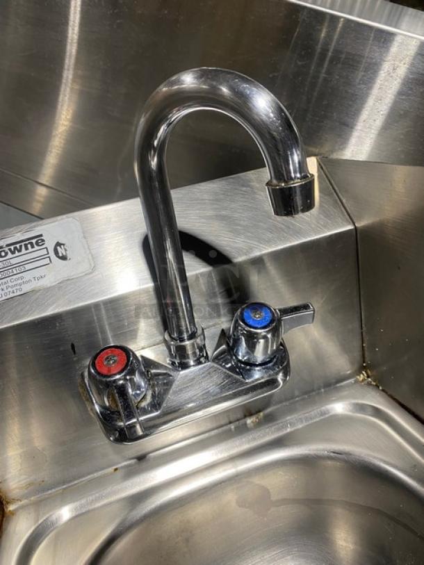 Krowne Commercial Stainless Steel Wall Mounted Hand Washing Sink! With Back & Side Splashes! With Swivel Gooseneck Spout Mounted Faucet! With Drain Basket! Model: HS-30L SN: 300004103! - Image 6 of 10