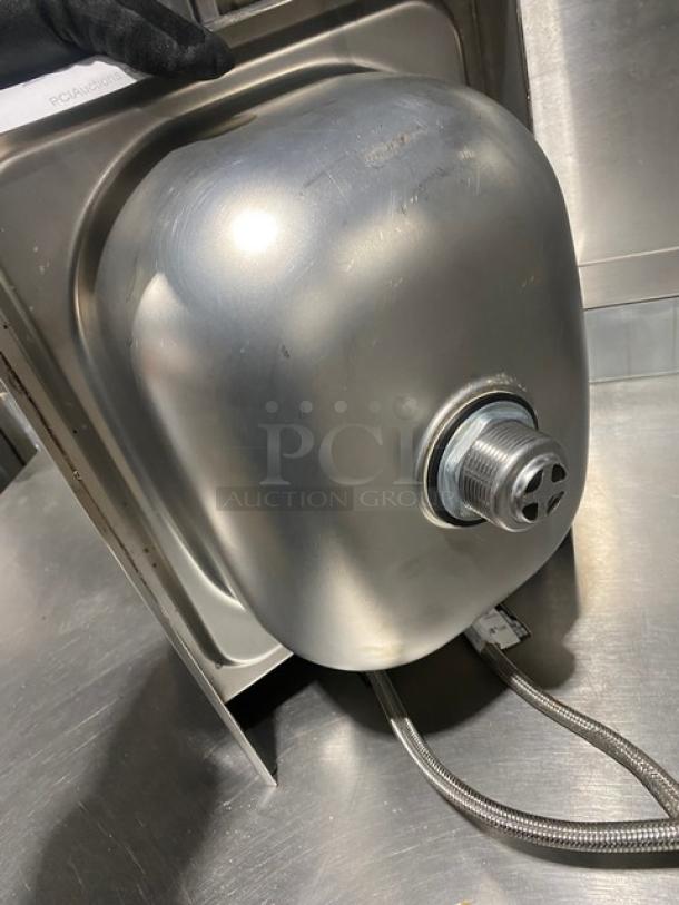 Krowne Commercial Stainless Steel Wall Mounted Hand Washing Sink! With Back & Side Splashes! With Swivel Gooseneck Spout Mounted Faucet! With Drain Basket! Model: HS-30L SN: 300004103! - Image 8 of 10