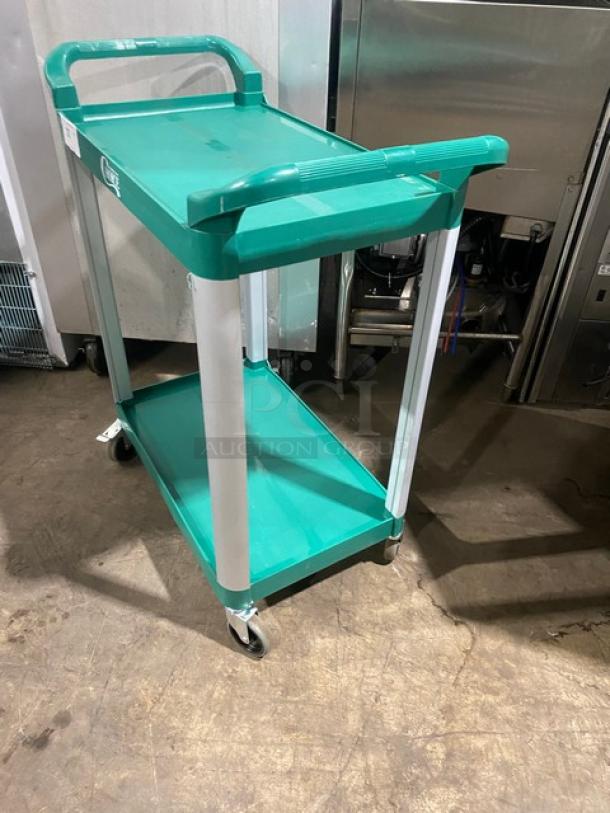 Choice Commercial Green Double Shelf Utility/Bussing Cart! On Casters! - Image 2 of 9