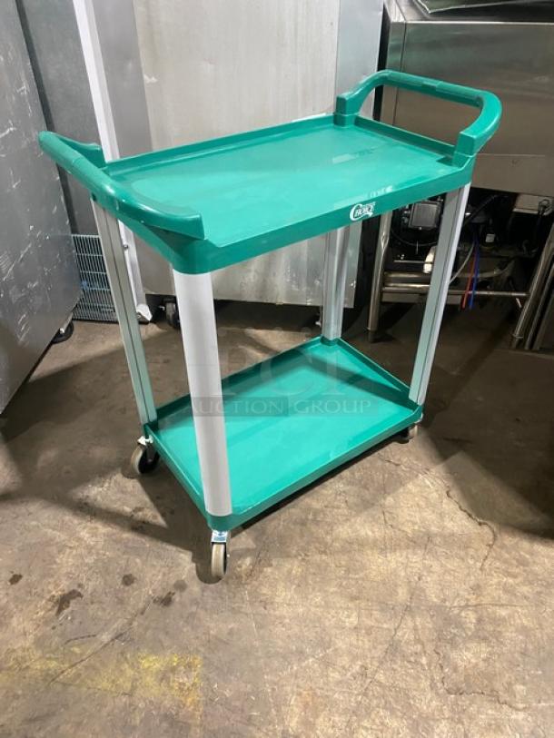 Choice Commercial Green Double Shelf Utility/Bussing Cart! On Casters! - Image 3 of 9