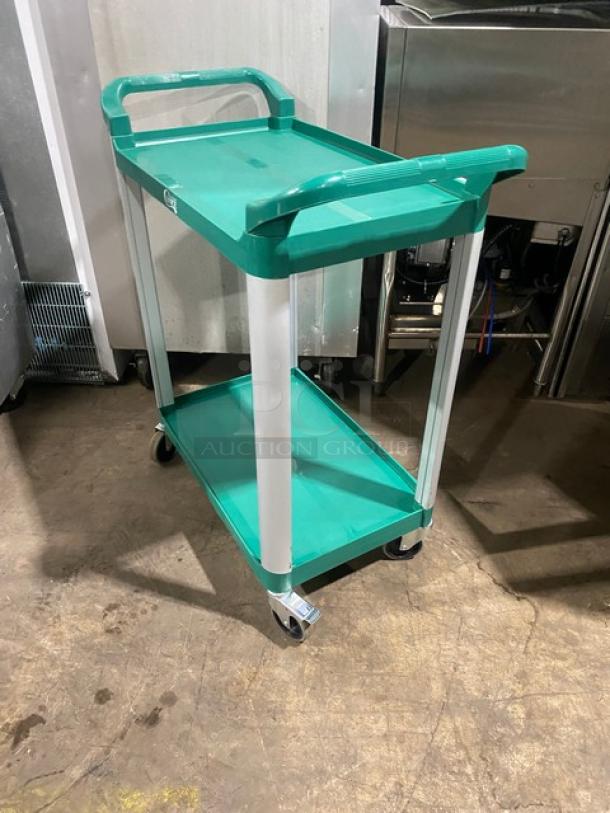 Choice Commercial Green Double Shelf Utility/Bussing Cart! On Casters! - Image 4 of 9