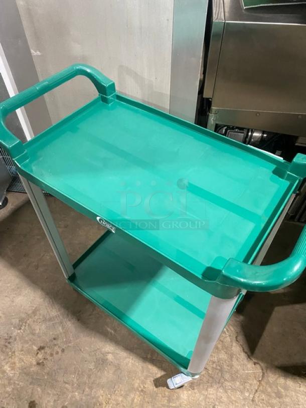 Choice Commercial Green Double Shelf Utility/Bussing Cart! On Casters! - Image 5 of 9