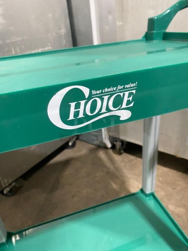 Choice Commercial Green Double Shelf Utility/Bussing Cart! On Casters! - Image 8 of 9