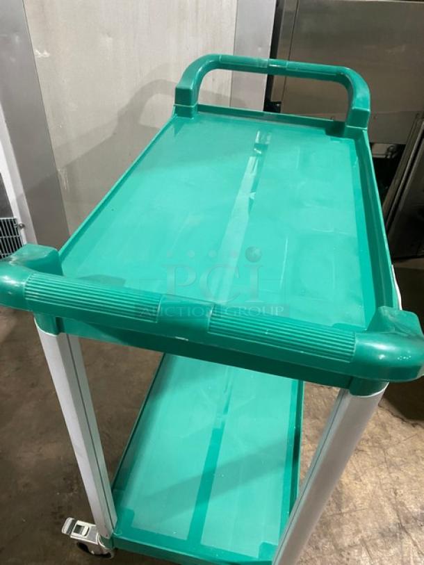 Choice Commercial Green Double Shelf Utility/Bussing Cart! On Casters! - Image 9 of 9