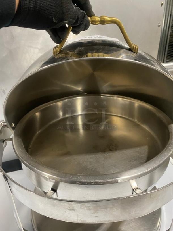 Commercial Stainless Steel Round Roll Top Chafers! With Gold Style Trim! 2X Your Bid! - Image 4 of 8