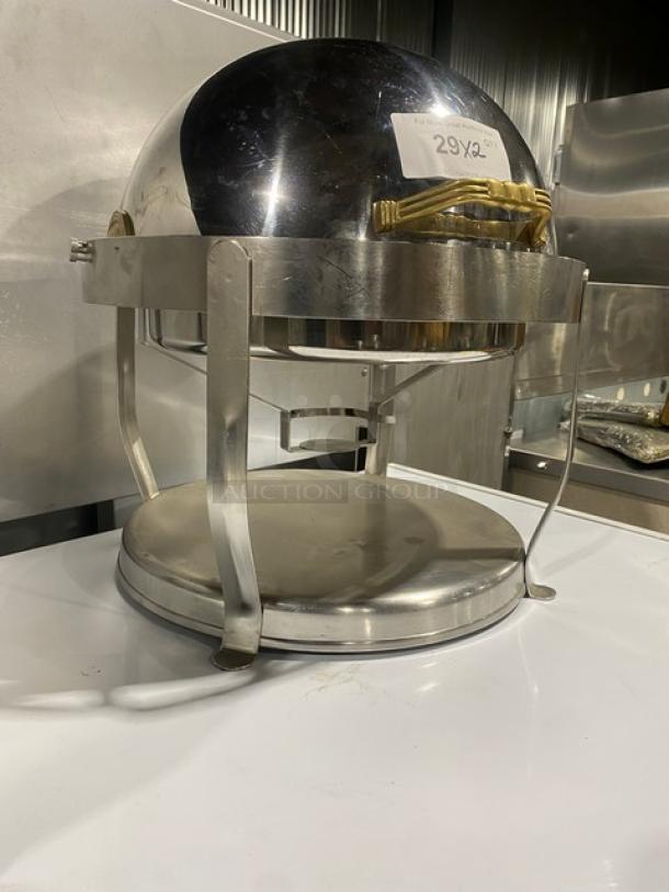 Commercial Stainless Steel Round Roll Top Chafers! With Gold Style Trim! 2X Your Bid! - Image 8 of 8