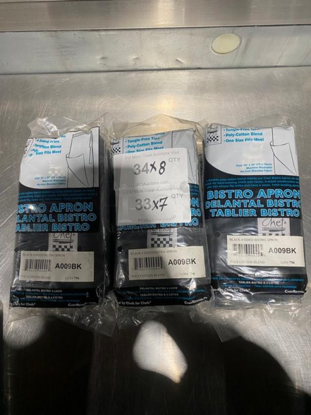 New! Chef Revival Commercial Black One Size Fits Most 4-Sided Bistro Aprons! Model: A009BK! 8X Your Bid! - Image 1 of 5
